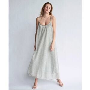 Zara Limited Edition Metallic Floral Midi Dress Slip Silvery Blue M Ethereal